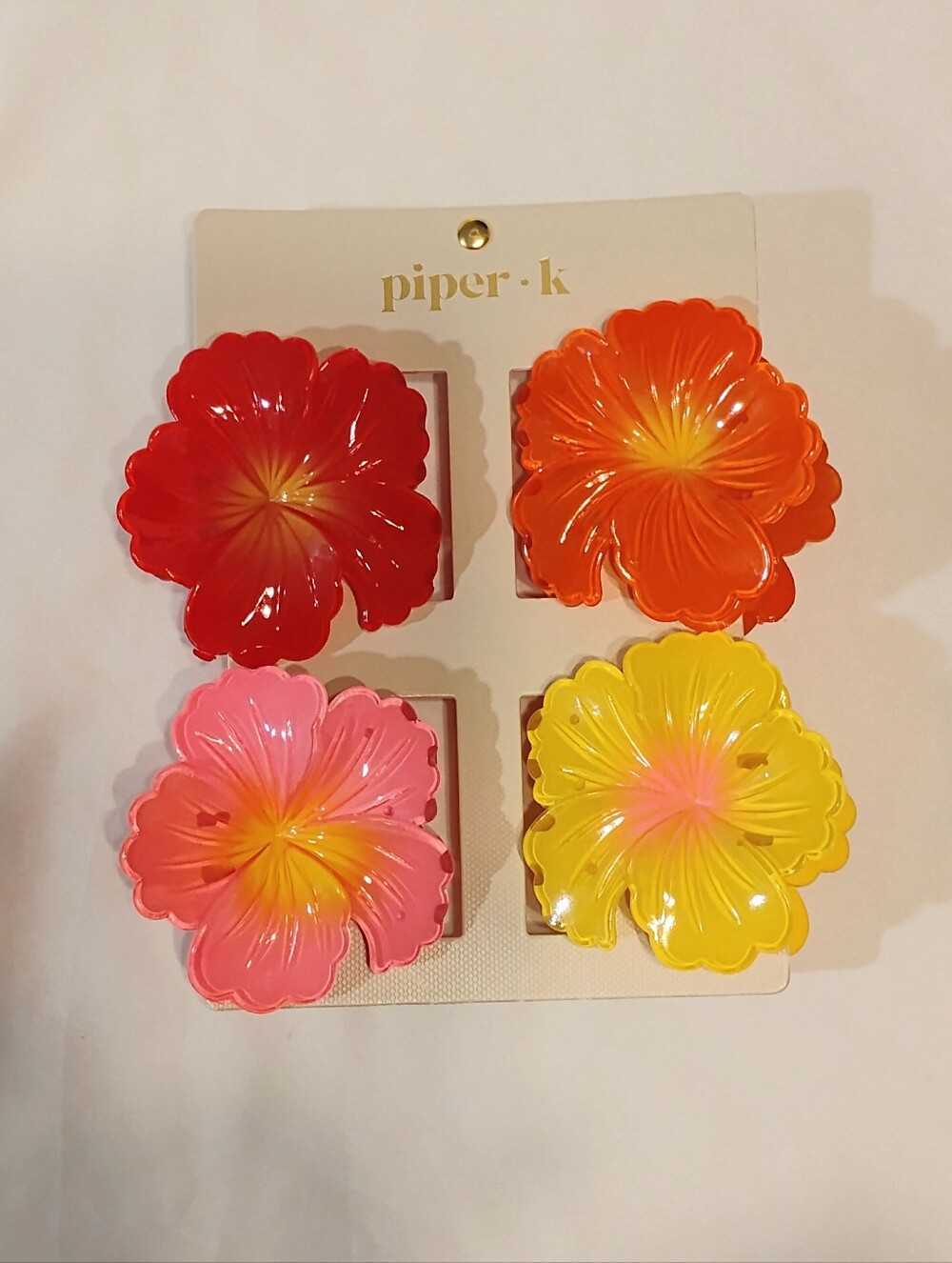 piper·k Floral Resin Hair Clips - Set of 4 (Red, Orange, Pink, Yellow)